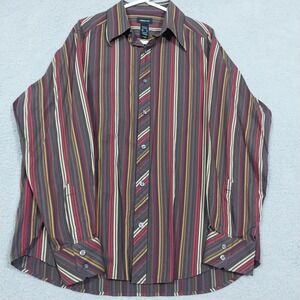Claiborne Shirt XL Mens Brown Red Striped Long Sleeve Modern Fit Button‎ up
